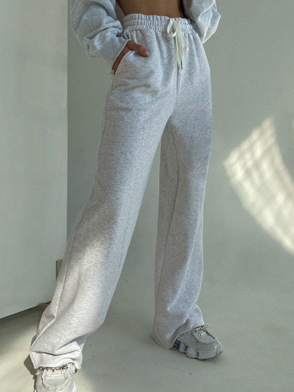 Women's Solid Color Tie High-waist Wide-leg Sweatpants