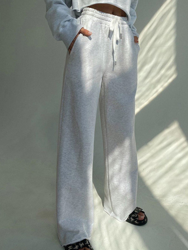 Women's Solid Color Tie High-waist Wide-leg Sweatpants