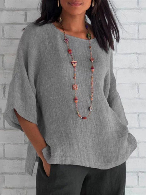 Women's Solid Color Three-quarter-length Sleeves Tunic Top