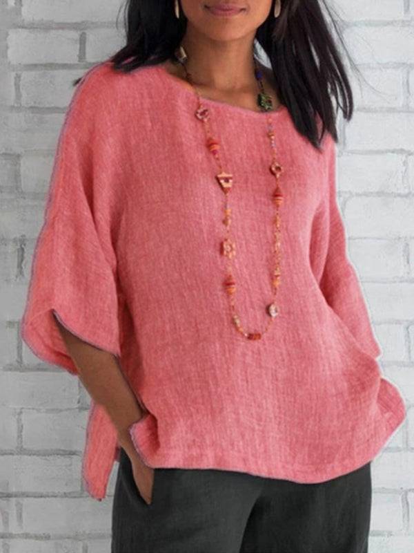Women's Solid Color Three-quarter-length Sleeves Tunic Top