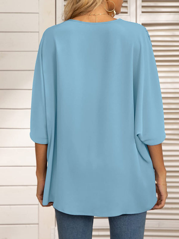 Women's V-neck Dolman Sleeve Top With Trim