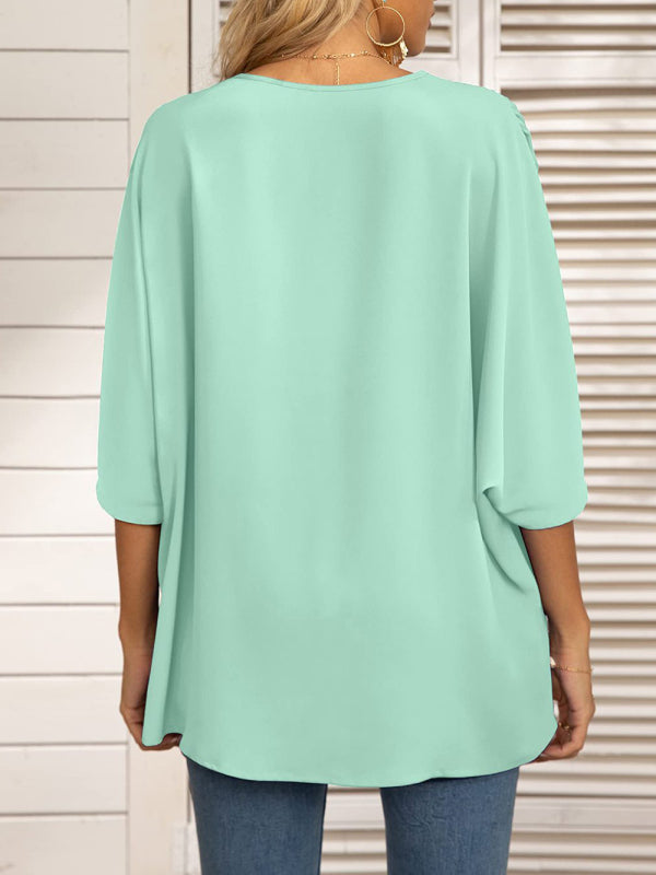 Women's V-neck Dolman Sleeve Top With Trim