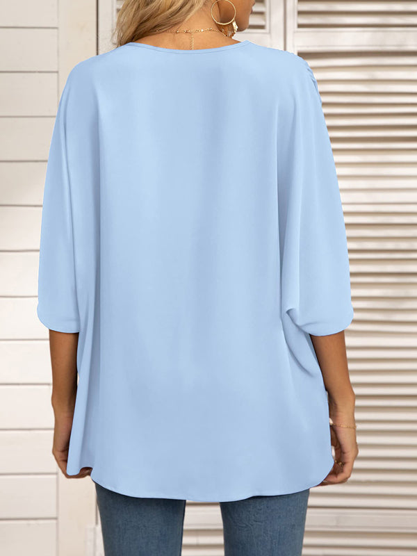 Women's V-neck Dolman Sleeve Top With Trim