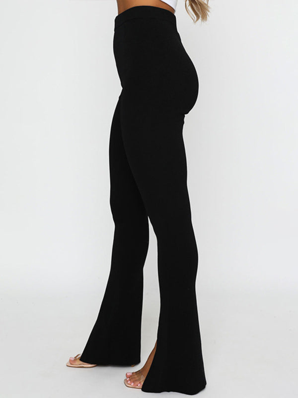 Women's Solid Color Slit Hem Flare Trousers