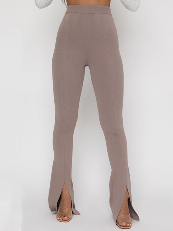 Women's Solid Color Slit Hem Flare Trousers