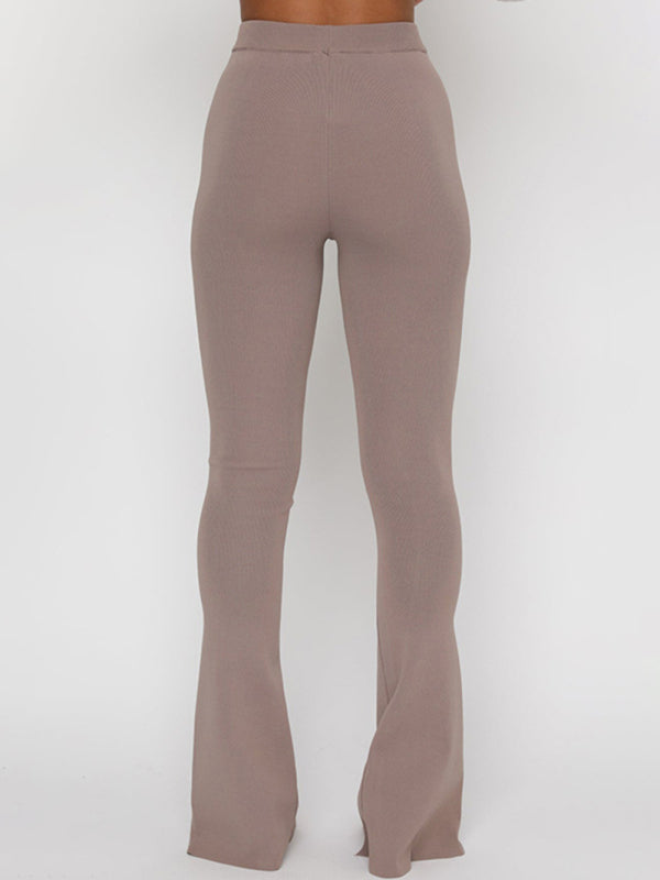 Women's Solid Color Slit Hem Flare Trousers