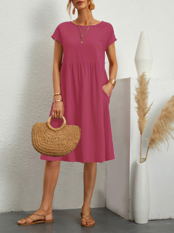 Women's Solid Color Round Neck A-Line Dress