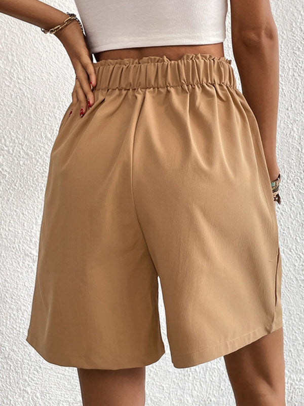 Women’s Solid Color Pleated High Waist Linen Shorts