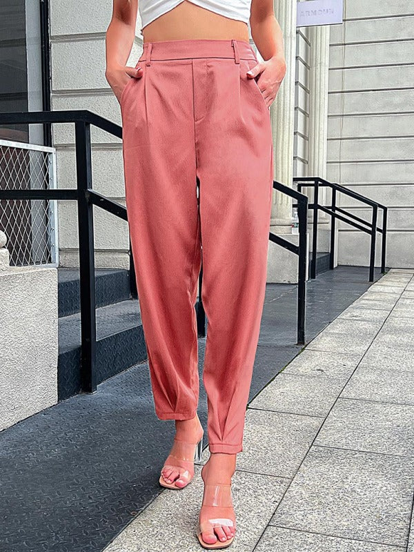 Women’s Solid Color Elastic Waist Straight Leg Pants