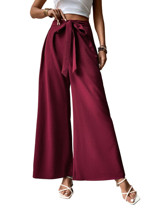 Women's Solid Color Drawstring Wide-leg Pants