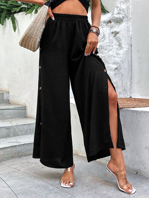 Women's Solid Color Side Slit Wide Leg Pants