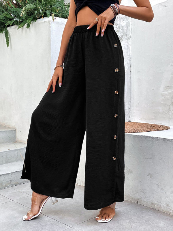 Women's Solid Color Side Slit Wide Leg Pants