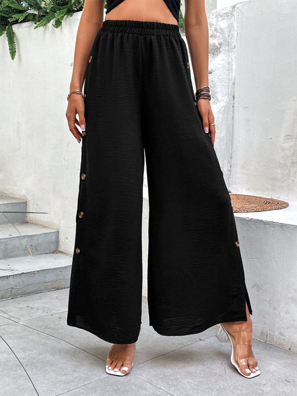 Women's Solid Color Side Slit Wide Leg Pants