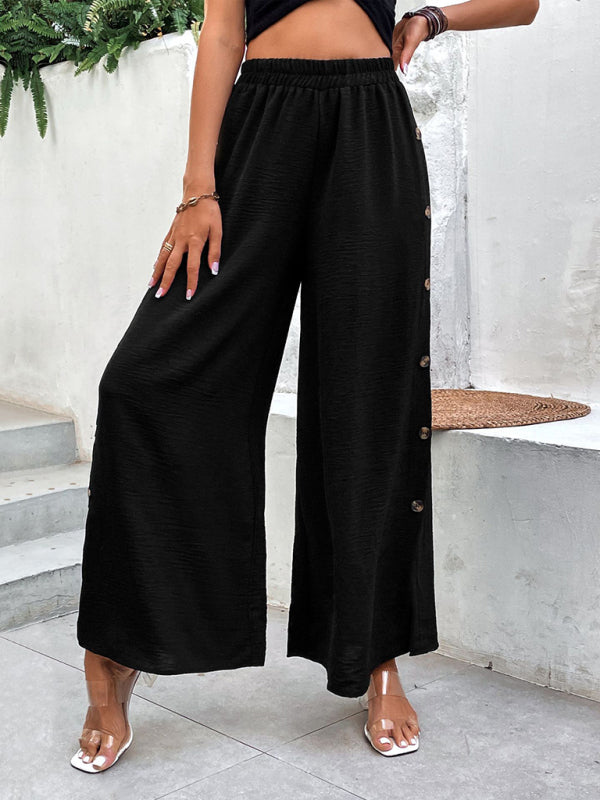 Women's Solid Color Side Slit Wide Leg Pants