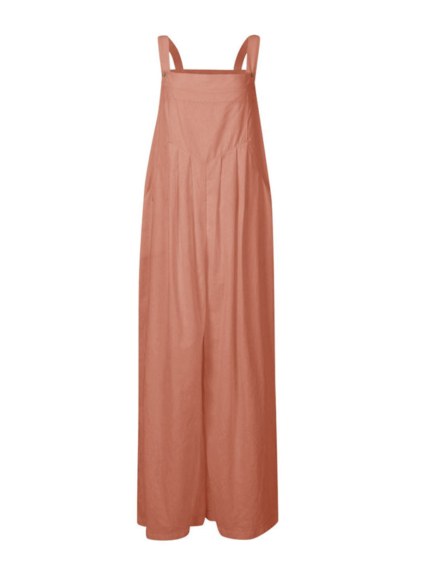Women's Solid Color Wide Leg Linen Jumpsuit