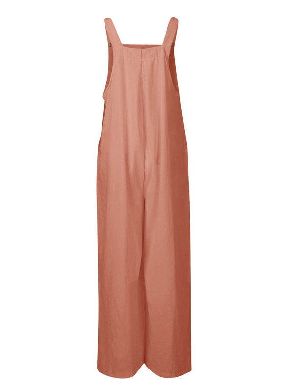 Women's Solid Color Wide Leg Linen Jumpsuit
