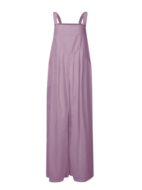 Women's Solid Color Wide Leg Linen Jumpsuit