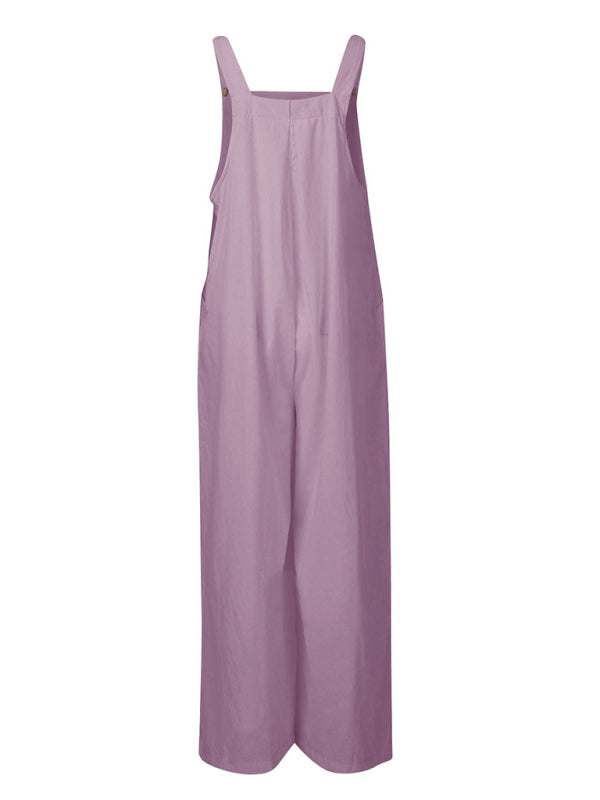 Women's Solid Color Wide Leg Linen Jumpsuit