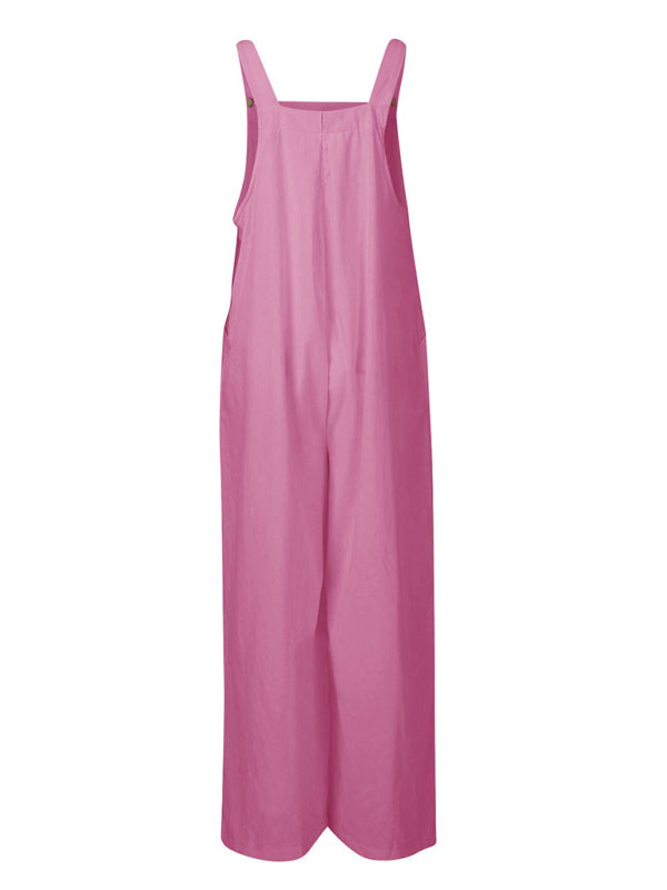 Women's Solid Color Wide Leg Linen Jumpsuit