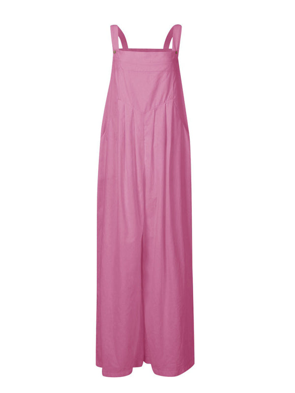 Women's Solid Color Wide Leg Linen Jumpsuit
