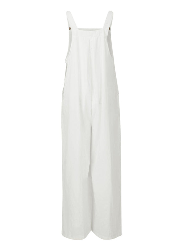 Women's Solid Color Wide Leg Linen Jumpsuit