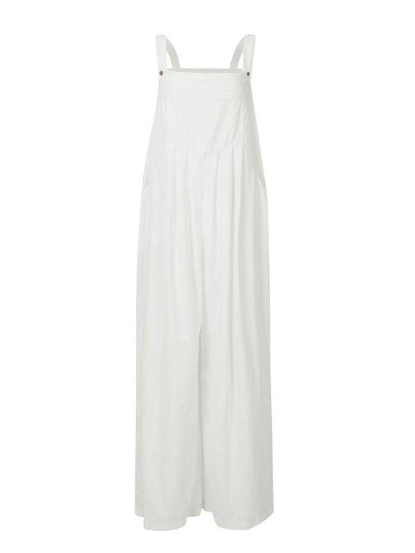 Women's Solid Color Wide Leg Linen Jumpsuit