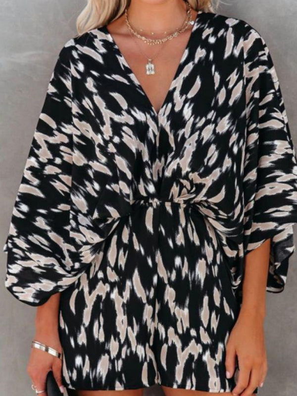 Women's Tropical Print Faux Wrap Romper