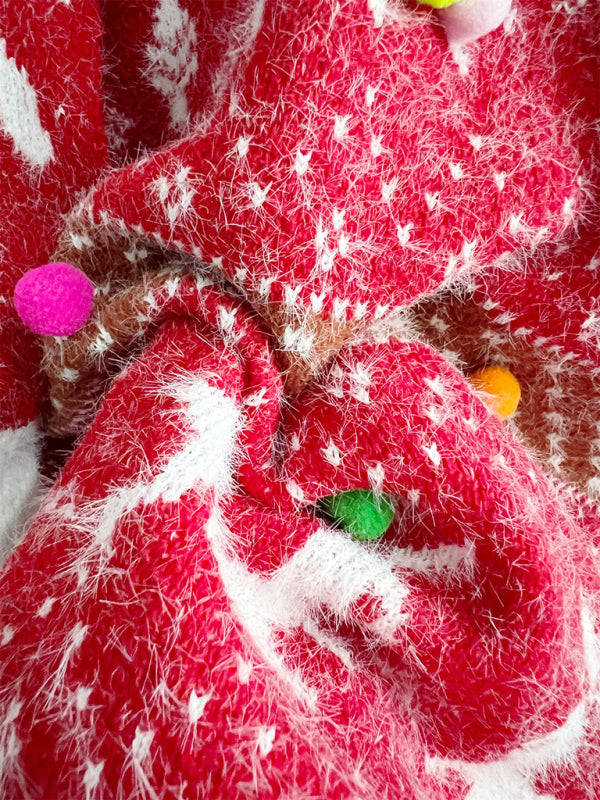 Women's Fawn Snowflake Jacquard Ball Christmas Sweater Scarf Two-piece Set