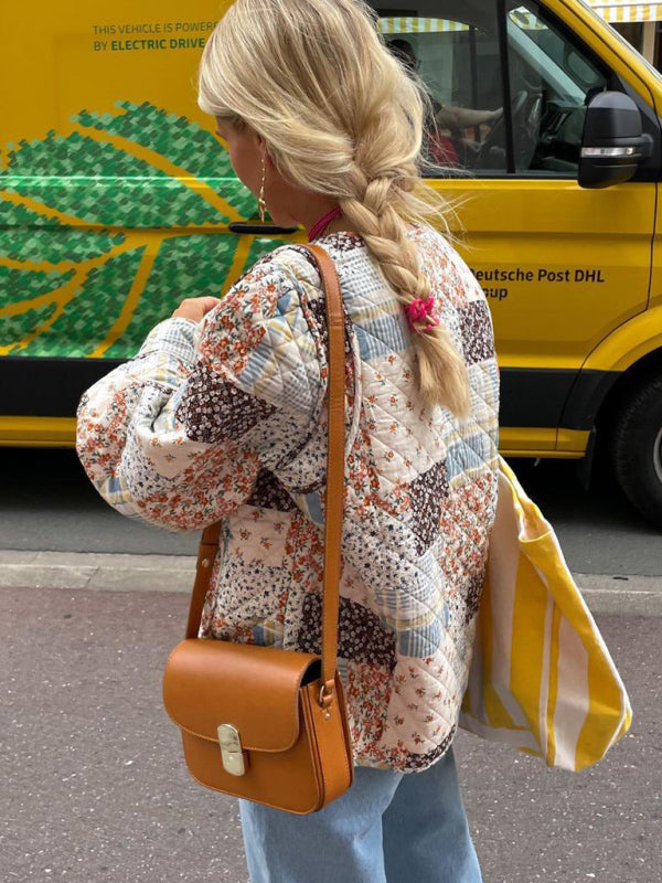 Color Block Print Loose Thin Cotton Jacket