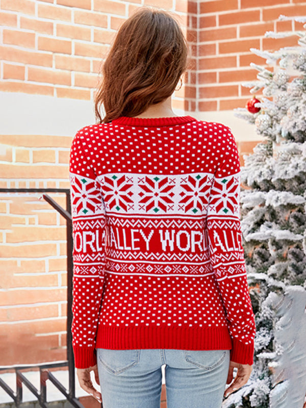 Casual Round Neck Christmas Tree Alphabet Cartoon Christmas Knitted Sweater