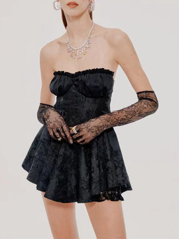 Women's new elegant and sweet short tube top dress (gloves not included)