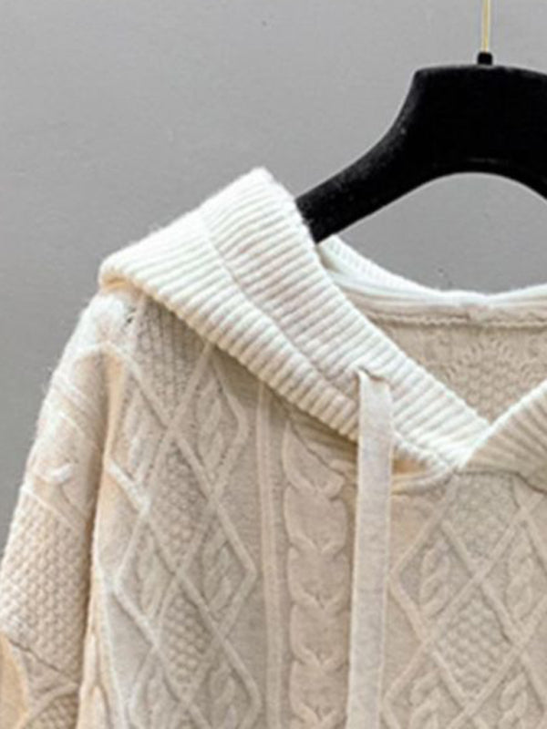 Women's twist loose hooded knitted sweater
