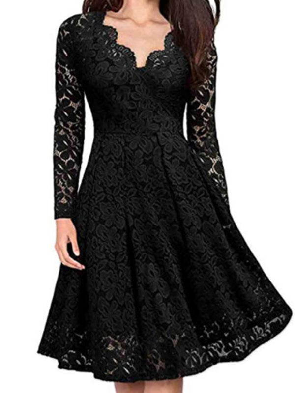Christmas women's autumn and winter skirt lace long-sleeved temperament dress