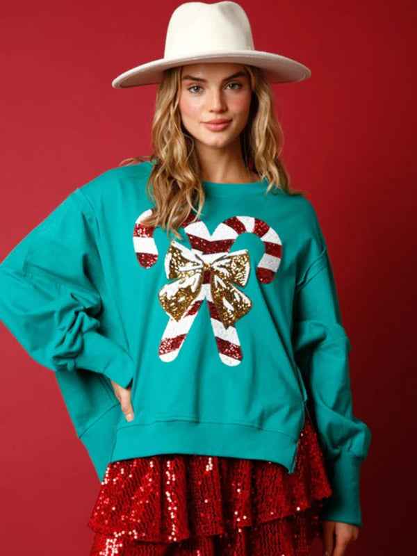 Women's sweet sequined thickened versatile top long-sleeved Christmas sweatshirt