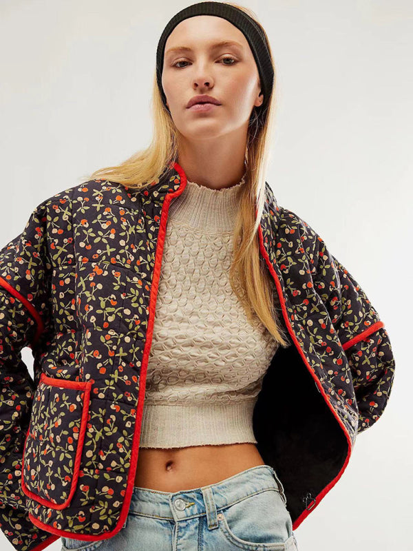 Women's casual loose printed quilted jacket