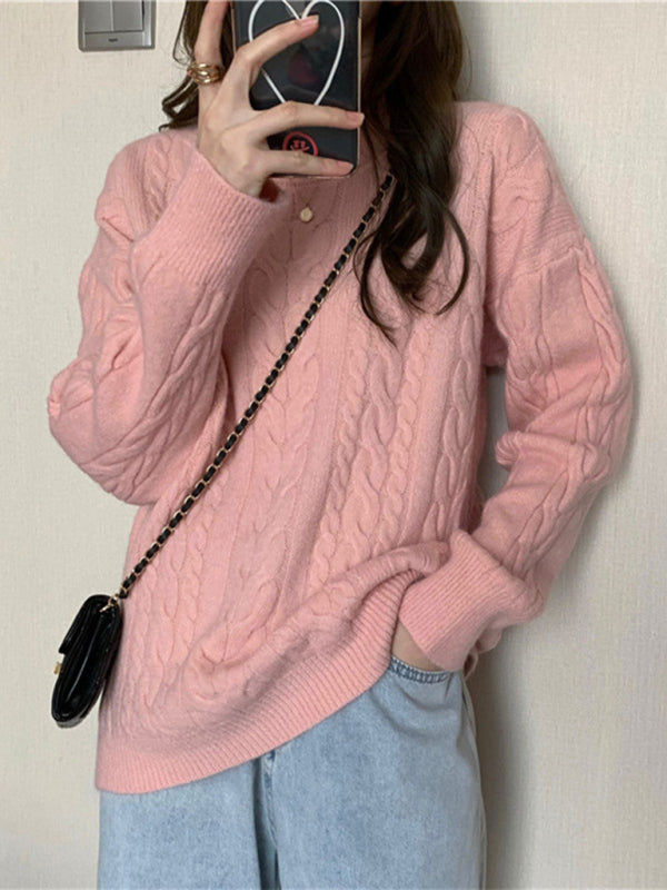 Women's new round neck loose slimming long sleeve pullover knitted top