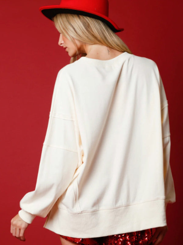 New women's Christmas sequined long-sleeved pullover sweatshirt
