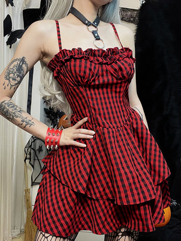 2022 Fall New Corset A Swing Plaid Dress