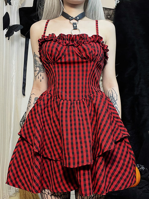 2022 Fall New Corset A Swing Plaid Dress