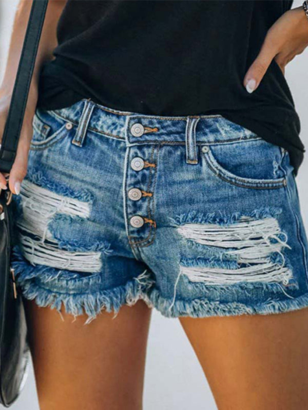 Women's Ripped American Flag Graphic Print Denim Shorts