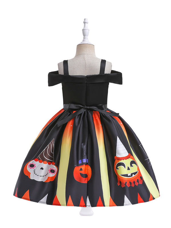 Halloween children's clothing, girls cosplay witch pumpkin performance dress princess dress