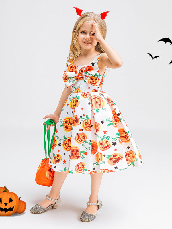 Halloween children's clothing, girls cosplay witch pumpkin performance dress princess dress