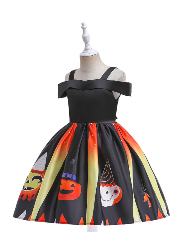 Halloween children's clothing, girls cosplay witch pumpkin performance dress princess dress