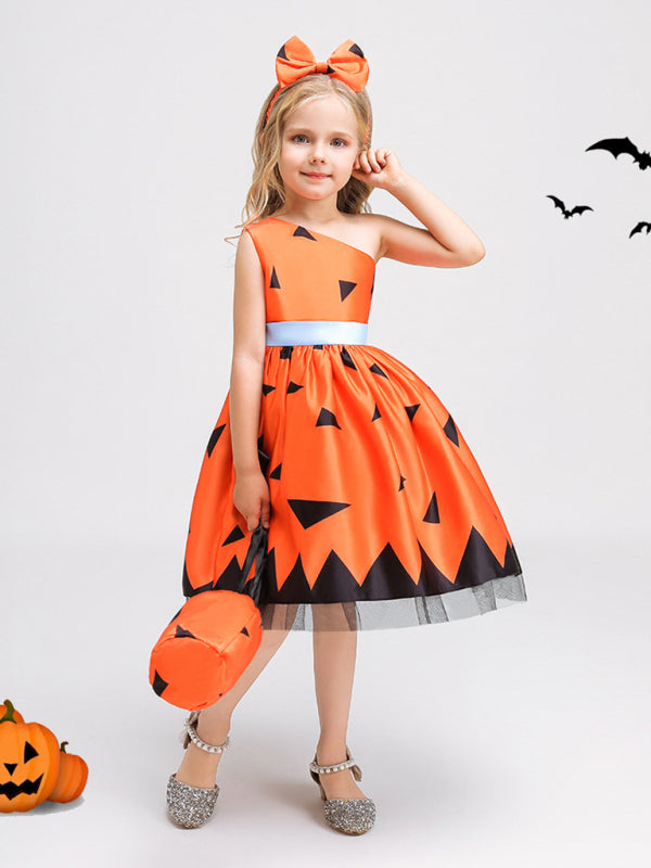 Halloween children's clothing, girls cosplay witch pumpkin performance dress princess dress