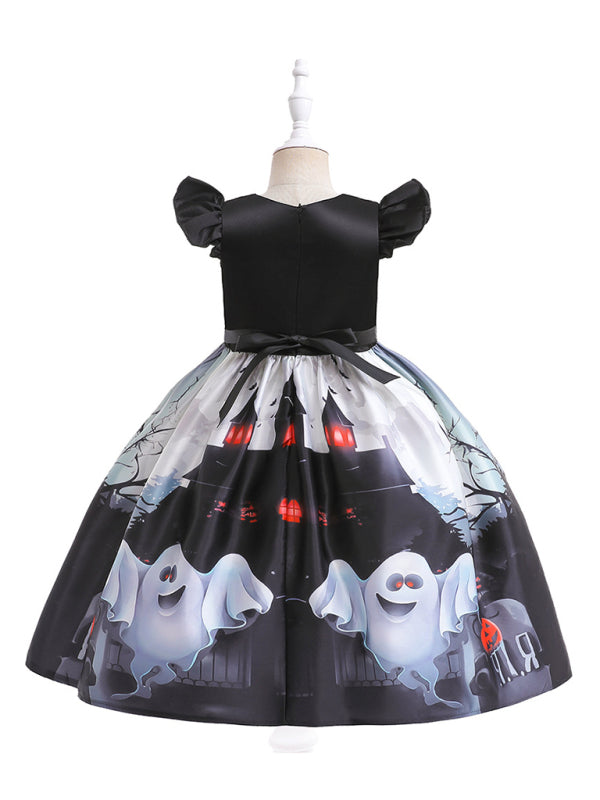 Halloween children's clothing, girls cosplay witch pumpkin performance dress princess dress