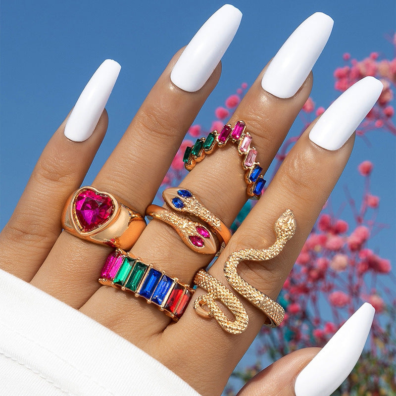 Popular jewelry ring jewelry snake-shaped love ins style five-piece ring female