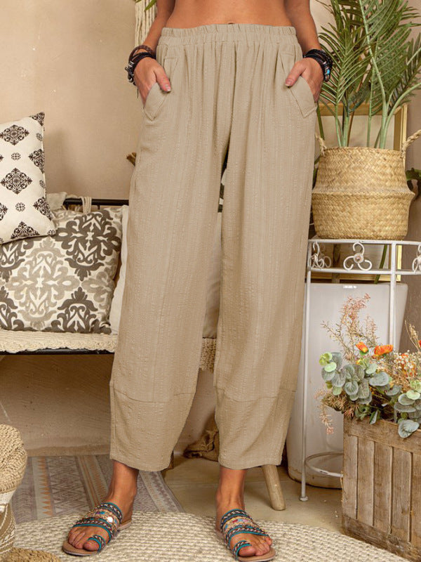 Solid Color Loose Cotton Linen Casual Pants Home Harem Pants