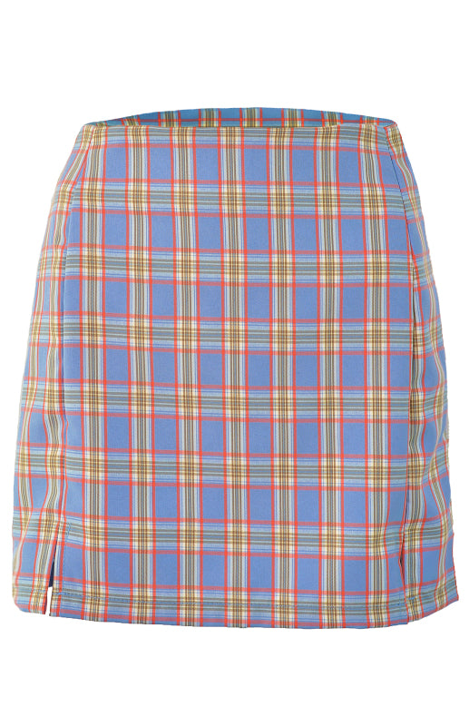 Versatile Hip Wrap Split High Waist Plaid Skirt