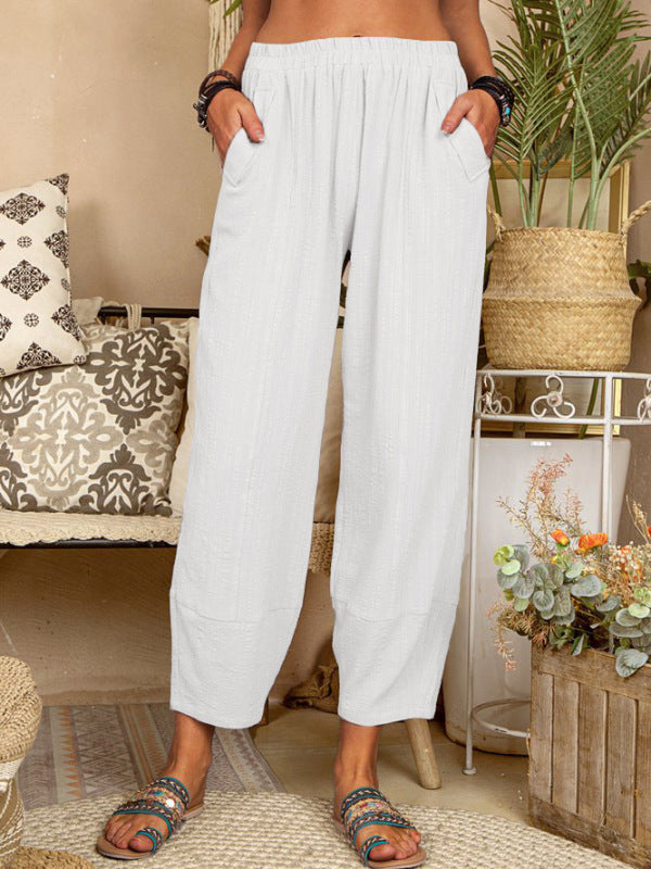 Solid Color Loose Cotton Linen Casual Pants Home Harem Pants