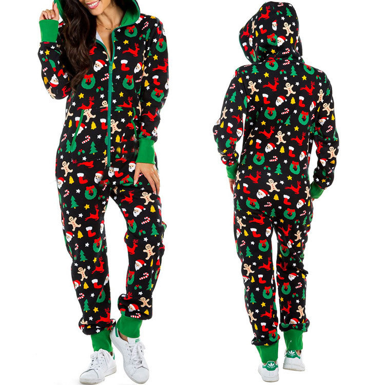Women's elk print one-piece home wear pajamas